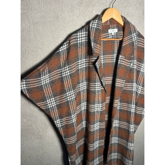 Thml Anthropologie Womens Brown Plaid Short Sleeve Cardigan Coat Size Small - Picture 4 of 6